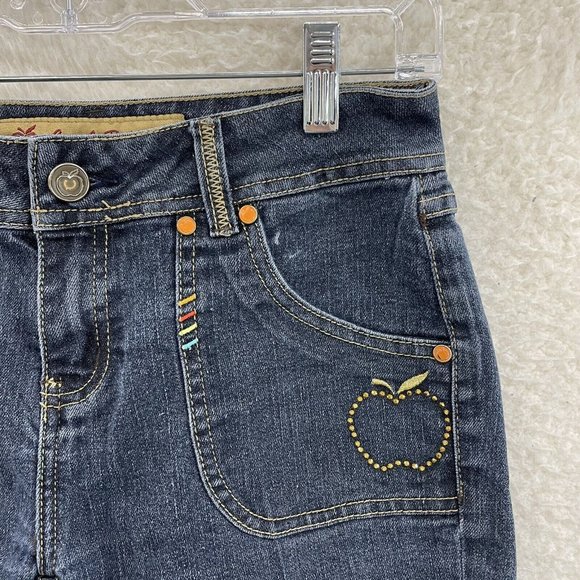 Y2K 2000 Apple Bottoms Bimbo McBling Embroidered Rhinestone Denim Bermuda 4 26 S - Picture 4 of 11